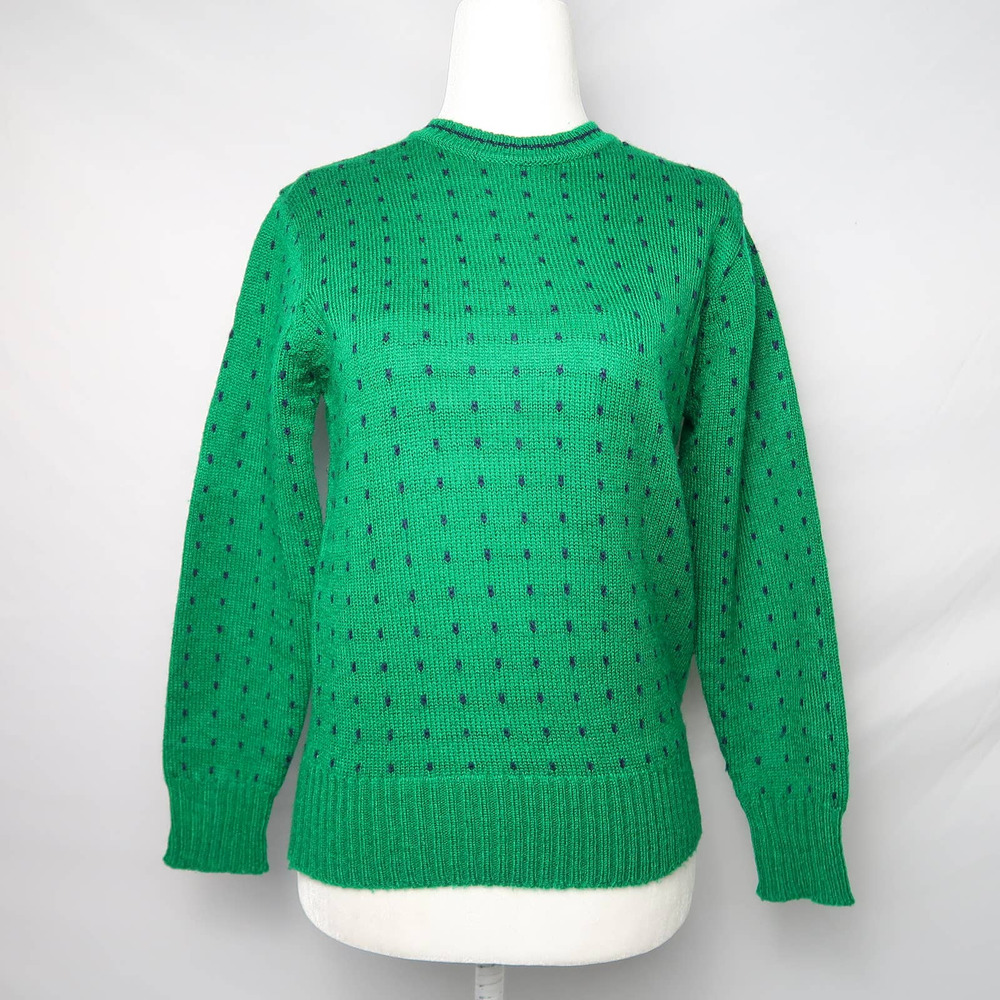 Matisse Green Crewneck Sweater with Navy Dot Accent